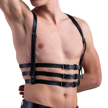 Male PU Leather Body Harness / Men's Black Adjustable Shoulder Belts - EVE's SECRETS